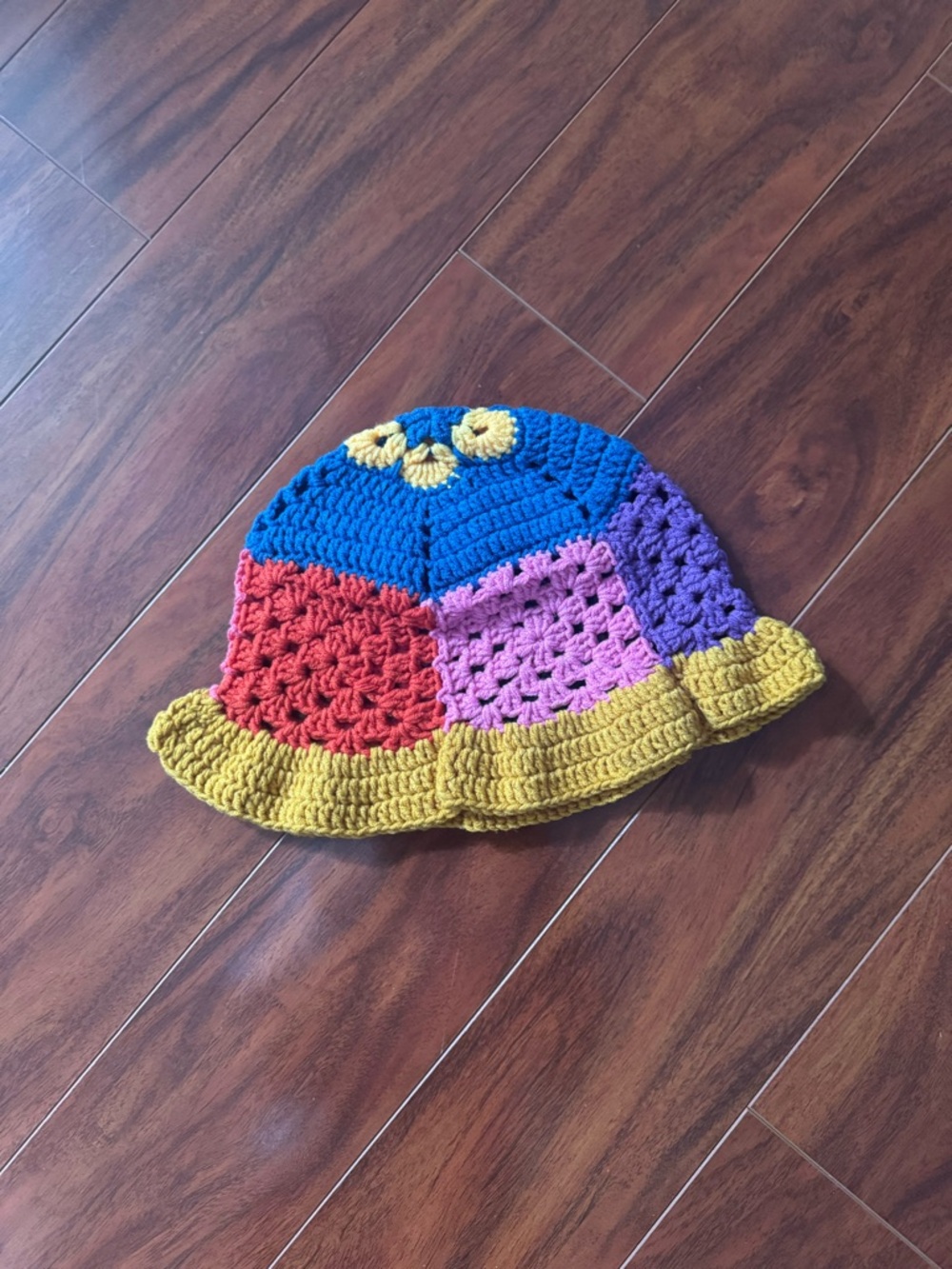 SHEIN Multicolor Crochet Patchwork Bucket Hat - Blue, Purple, Pink, Red, Yellow